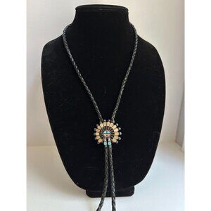 Vintage Victoria Unkestine Zuni sterling silver inlay Headdress bolo tie